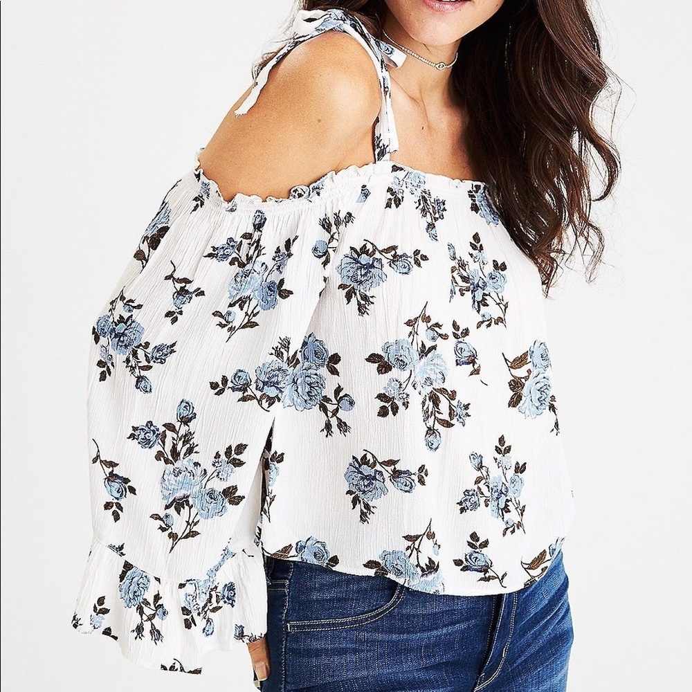 Floral Bell-Sleeve Tie Top Blouse